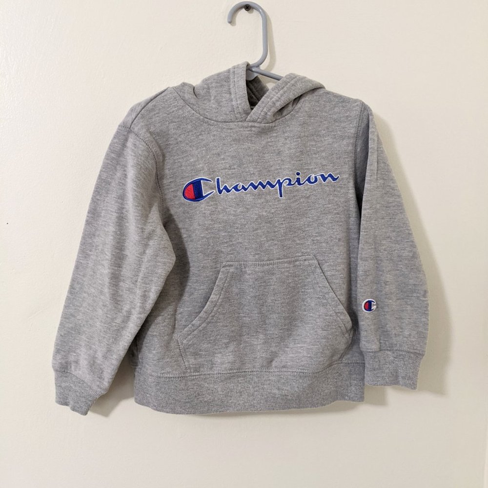 Champion Logo Grey Hoodie Jacket Kids 5 - Picture 3 of 8